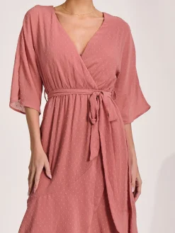 Jolie Moi Occasion Dresses|Midi Dresses-Wrap Tie Front Midi Dress, Dusty Pink