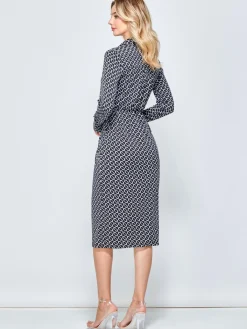 Jolie Moi Occasion Dresses|Jersey Dresses-Wrap Twist Detail Midi Shirt Dress, Black Pattern