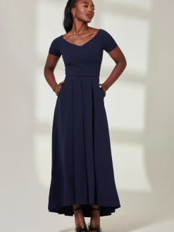 Jolie Moi Mother Of The Bride|Occasion Dresses-Yana Off Shoulder Scuba Maxi Dress, Navy