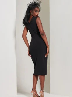 Jolie Moi Occasion Dresses|Sleeveless Dresses-Yseult V-Neck Split Bodycon Dress, Black