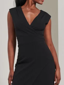 Jolie Moi Occasion Dresses|Sleeveless Dresses-Yseult V-Neck Split Bodycon Dress, Black