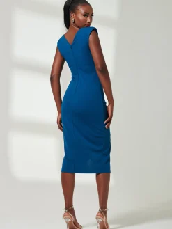 Jolie Moi Occasion Dresses|Sleeveless Dresses-Yseult V-Neck Split Bodycon Dress, Teal